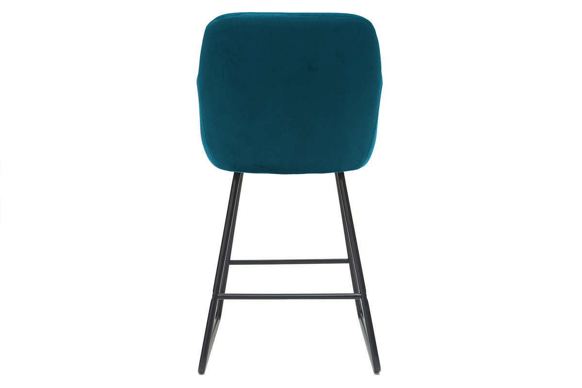 Taburetes de bar en tejido efecto terciopelo azul petrleo A65 cm (lote de 2) AMIKA