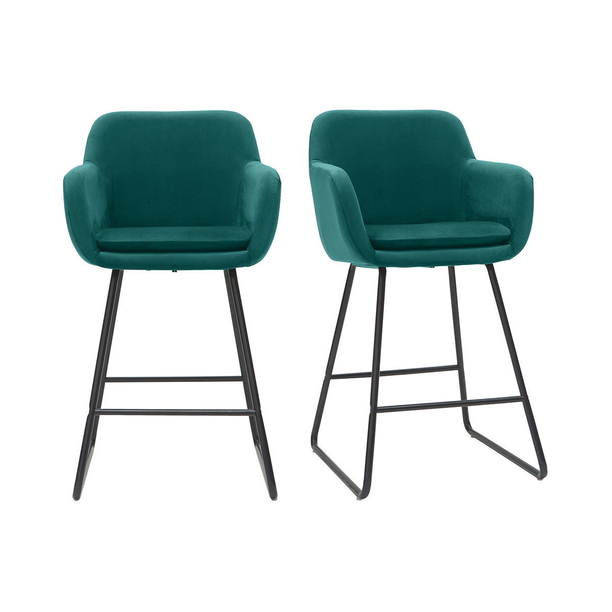 Taburetes de bar en tejido efecto terciopelo azul petróleo A65 cm (lote de 2) AMIKA