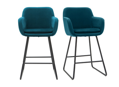 Taburetes de bar en tejido efecto terciopelo azul petróleo A65 cm (lote de 2) AMIKA