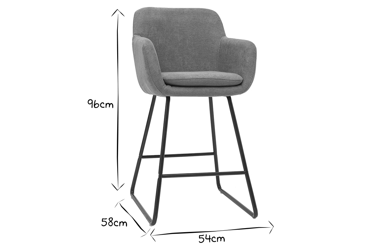 Taburetes de bar en tejido efecto terciopelo gris A65 cm (lote de 2) AMIKA