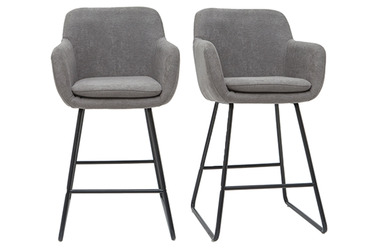 Taburetes de bar en tejido efecto terciopelo gris A65 cm (lote de 2) AMIKA