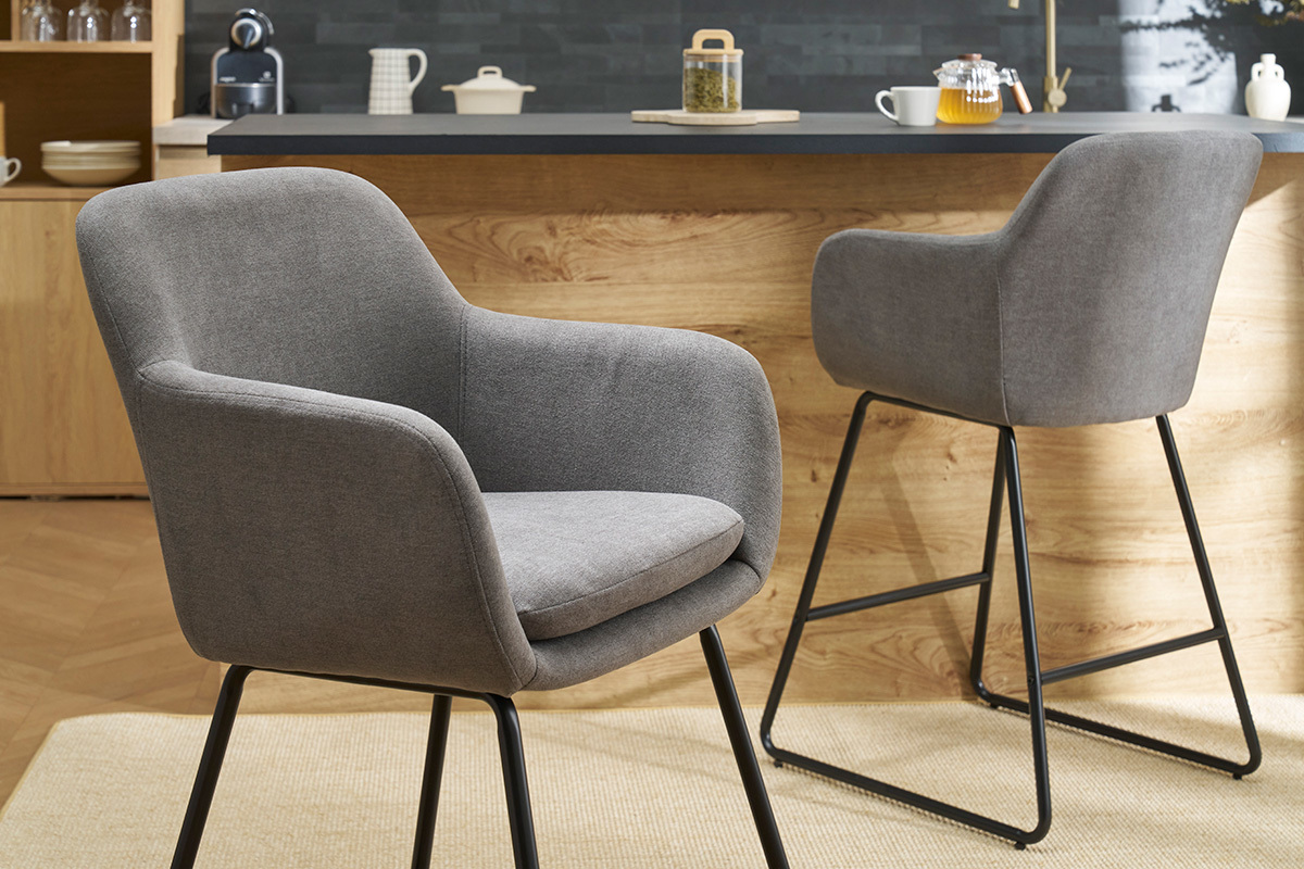 Taburetes de bar en tejido efecto terciopelo gris A65 cm (lote de 2) AMIKA