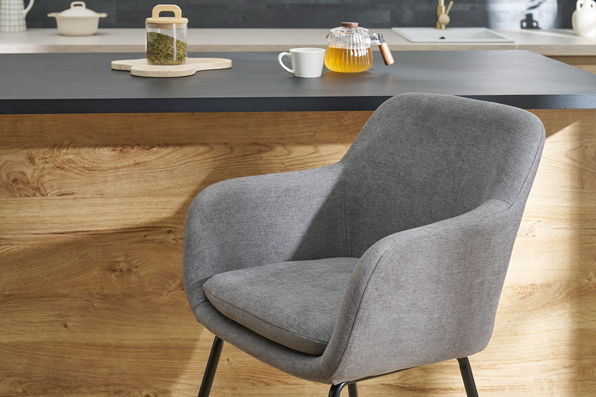 Taburetes de bar en tejido efecto terciopelo gris A65 cm (lote de 2) AMIKA