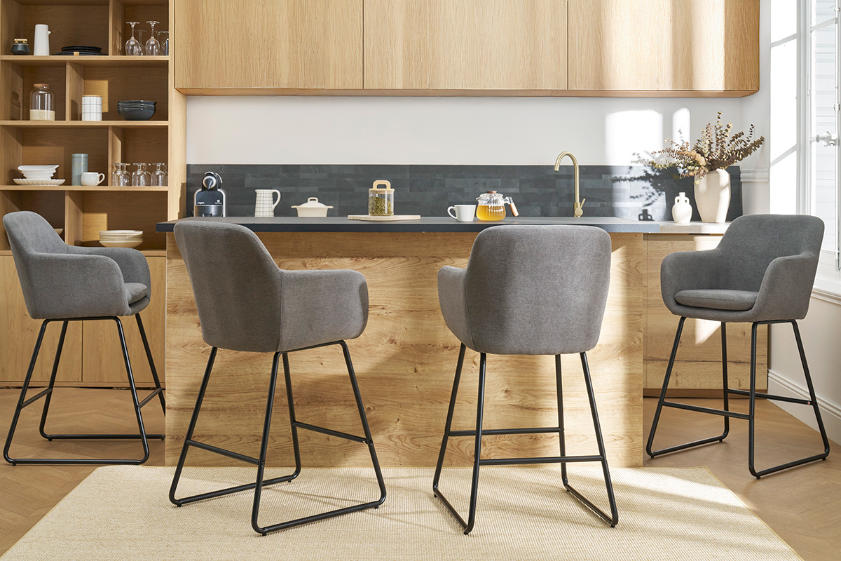 Taburetes de bar en tejido efecto terciopelo gris A65 cm (lote de 2) AMIKA