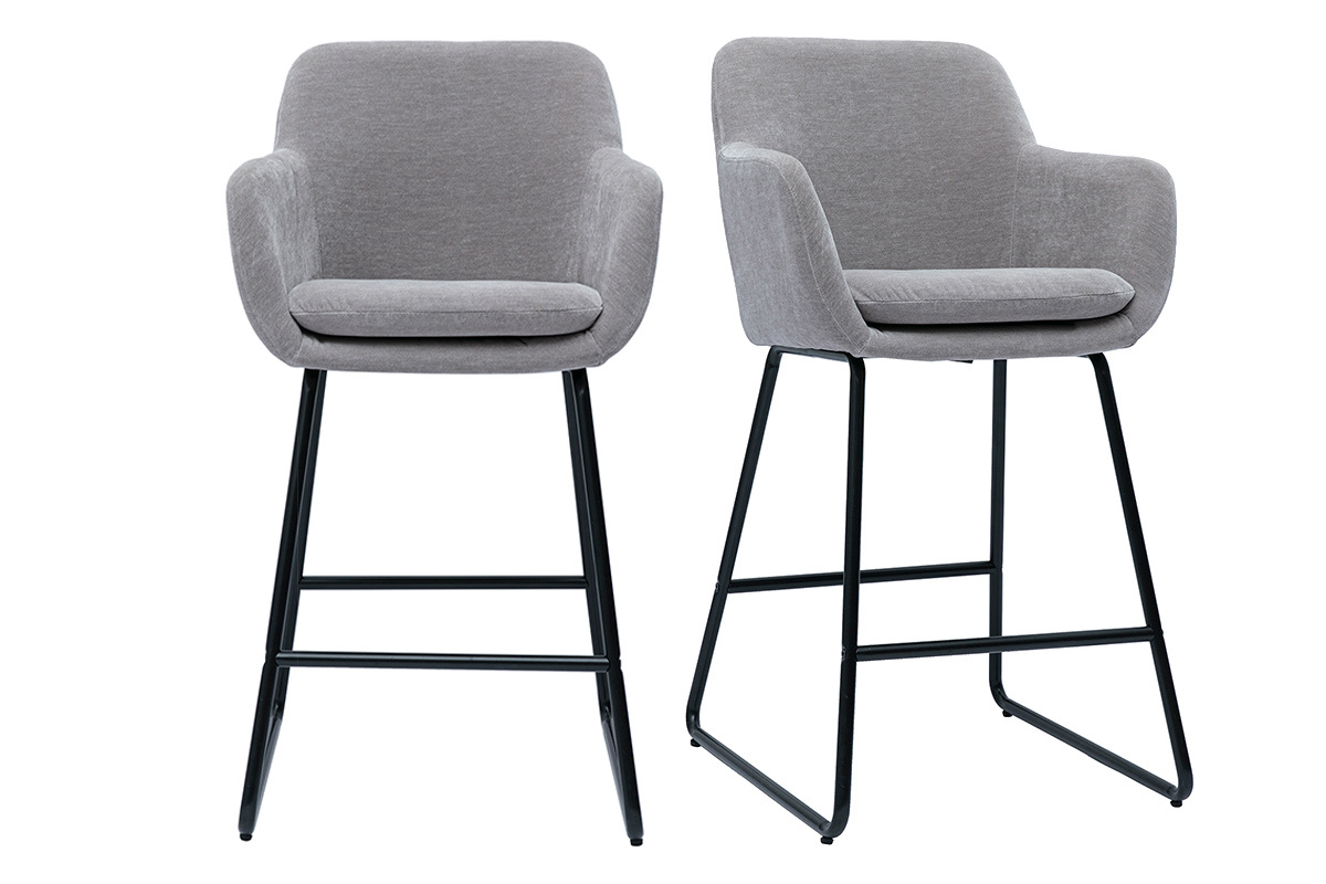 Taburetes de bar en tejido efecto terciopelo gris A65 cm (lote de 2) AMIKA
