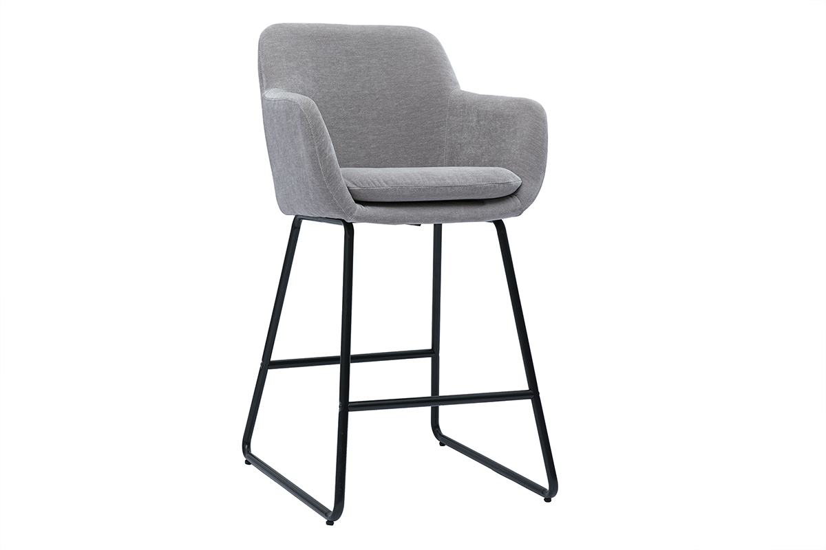 Taburetes de bar en tejido efecto terciopelo gris A65 cm (lote de 2) AMIKA