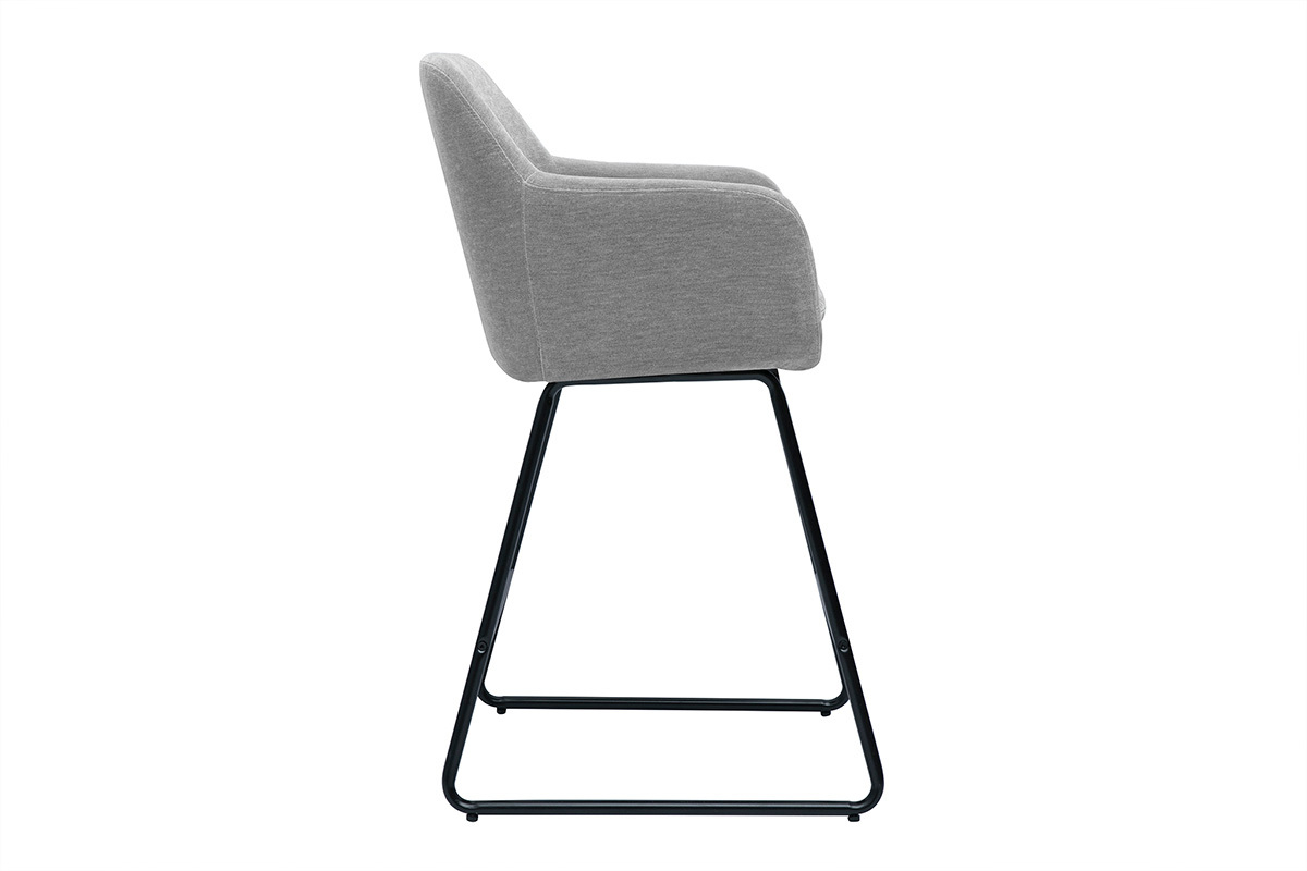 Taburete de bar gris AMIKA con base negra, vista lateral.