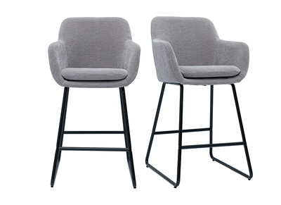 Taburetes de bar en tejido efecto terciopelo gris A65 cm (lote de 2) AMIKA