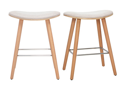 Taburetes de bar en tejido efecto terciopelo texturizado beige y madera clara H65 cm (lote de 2) MEADOW