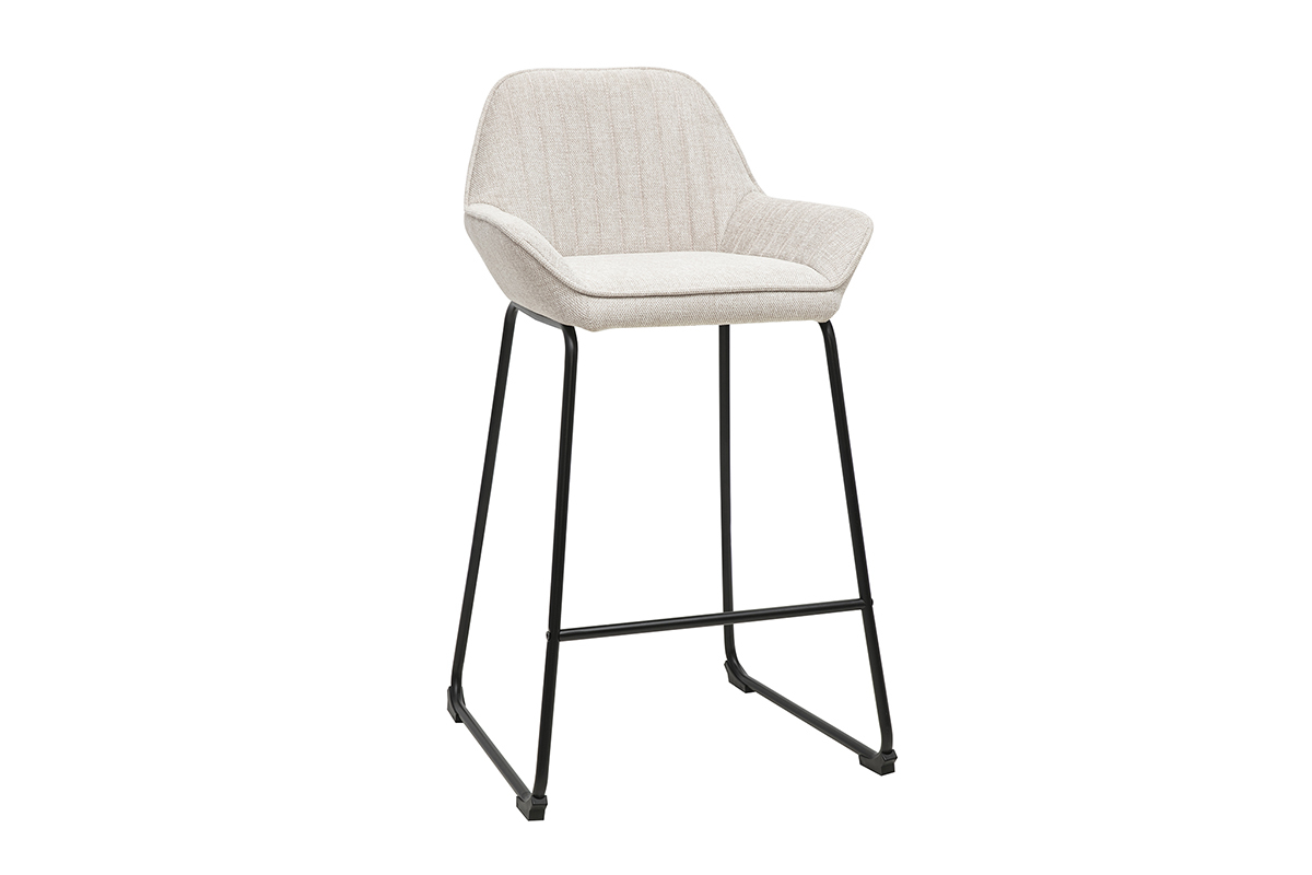 Taburete de bar RONNIE en tejido terciopelo beige y metal negro, H68 cm, vista de 3/4