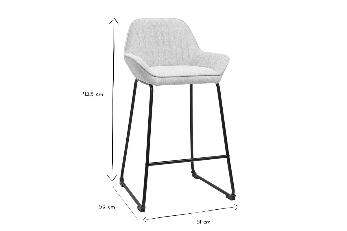 Dimensiones de los taburetes de bar RONNIE en negro y blanco, altura 92,5 cm, ancho 51 cm, profundidad 52 cm.