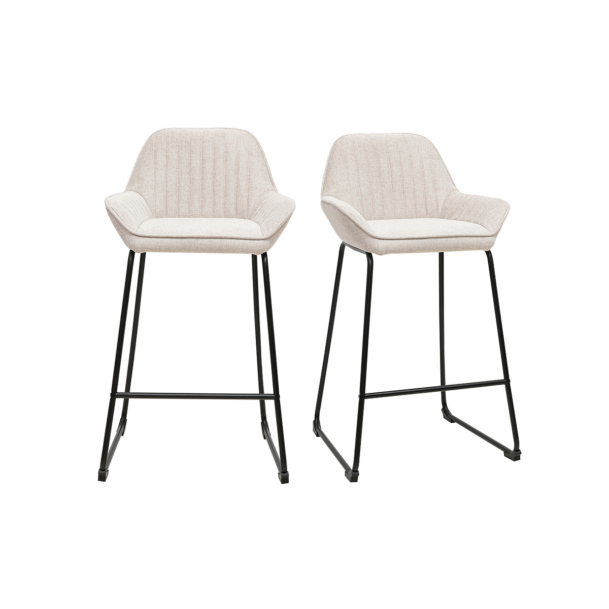 Taburetes de bar en tejido efecto terciopelo texturizado beige y metal negro H68 cm (lote de 2) RONNIE