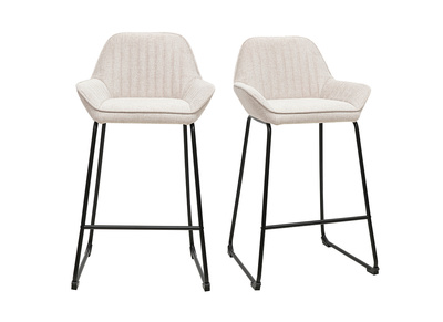 Taburetes de bar en tejido efecto terciopelo texturizado beige y metal negro H68 cm (lote de 2) RONNIE