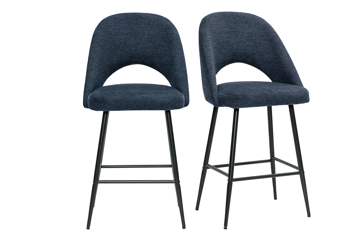 Taburetes de bar en tela de efecto terciopelo texturizado azul oscuro H65 cm (juego de 2) COSETTE