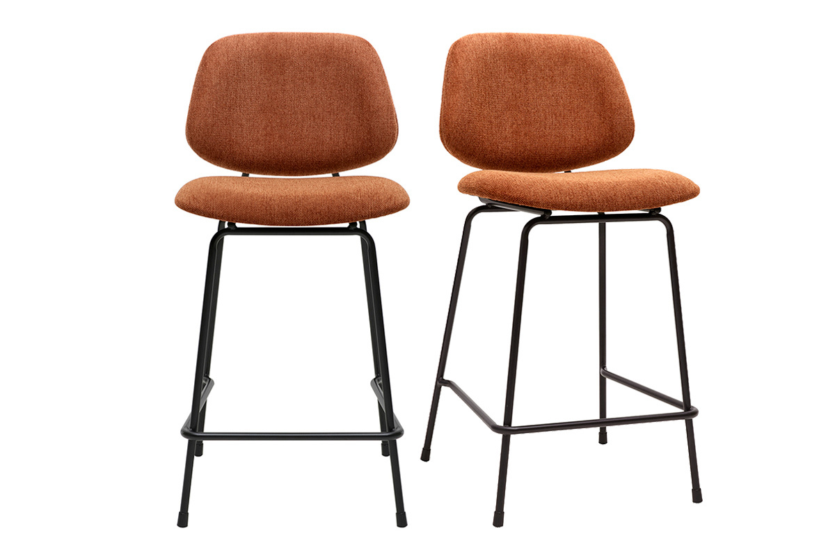 Taburetes de bar en tela de terciopelo texturizado efecto tierra quemada y metal H66.5 cm BARNET (lote de 2)