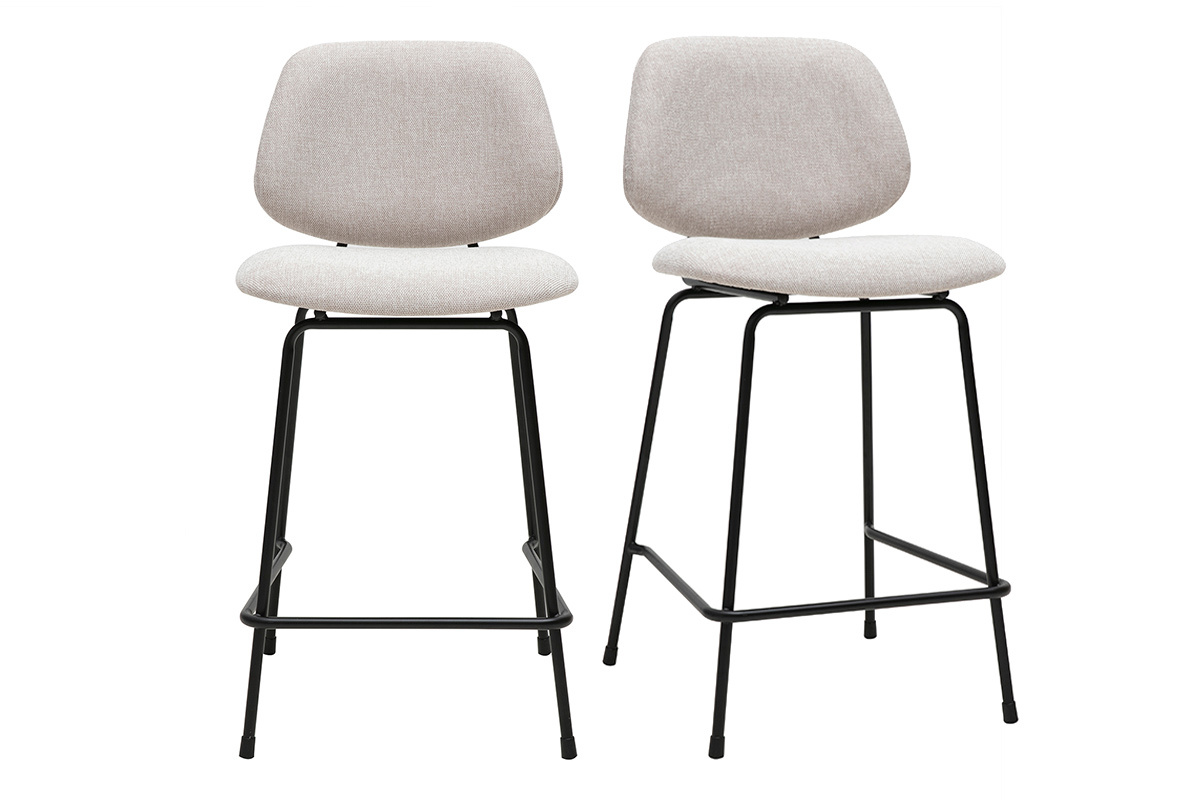 Taburetes de bar en tela efecto terciopelo texturado beige y metal H66.5 cm BARNET (lote de 2)