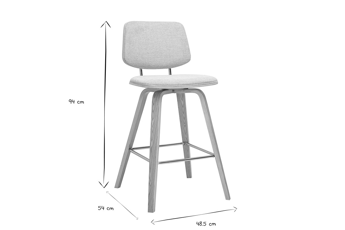 Dimensiones de los taburetes de bar beige: H94 cm, P54 cm, L48,5 cm en negro y blanco