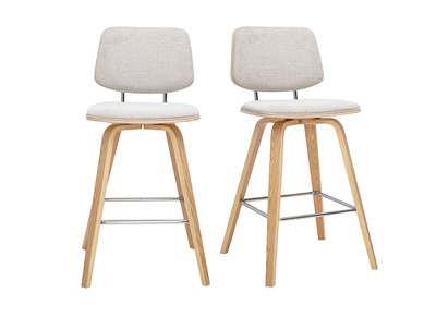 Taburetes de bar en tela efecto terciopelo texturizado beige y madera clara H66 cm (lote de 2) SEGUR