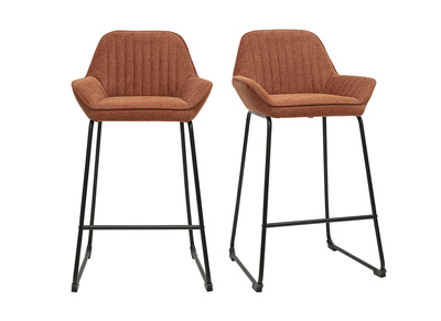 Taburetes de bar en tela efecto terciopelo texturizado color tierra quemada y metal negro H68 cm (lote de 2) RONNIE