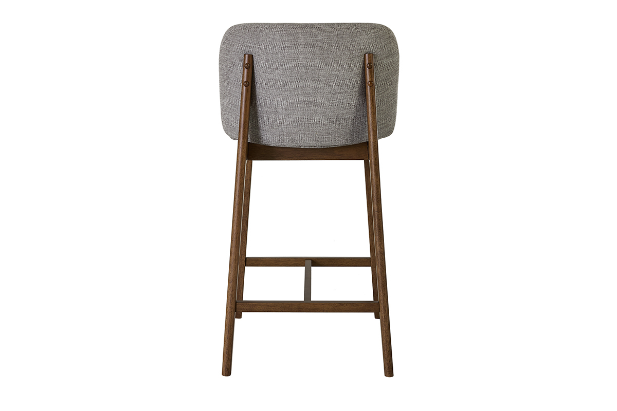 Taburetes de bar en tela efecto terciopelo texturizado gris y madera oscura H69 cm (lote de 2) TIEGA