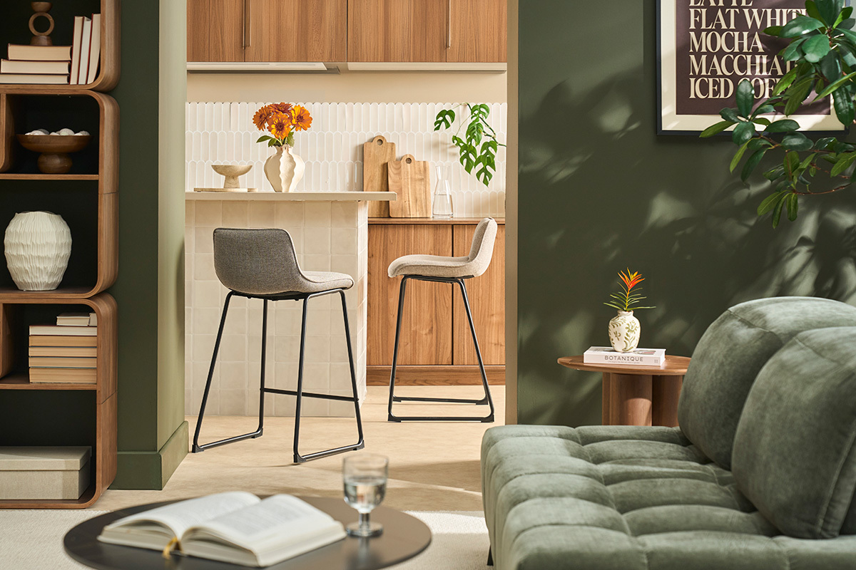 Taburetes de bar en tela taupe y metal negro H65 cm (lote de 2) BOOST