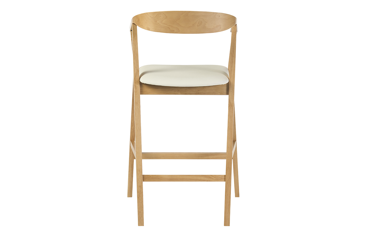 Taburete de bar escandinavo blanco y madera clara, vista trasera, altura H66.5 cm.