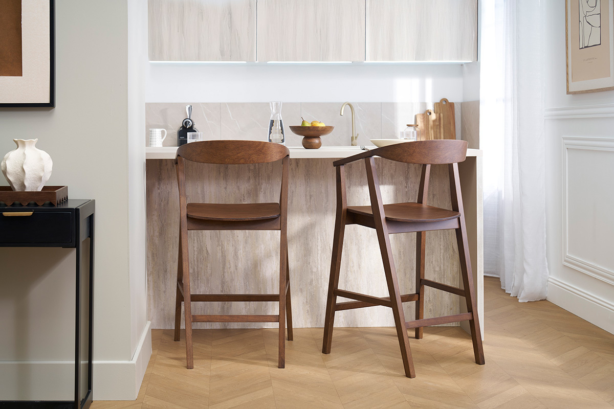 Taburetes de bar escandinavos en madera oscura (lote de 2) BAHIA