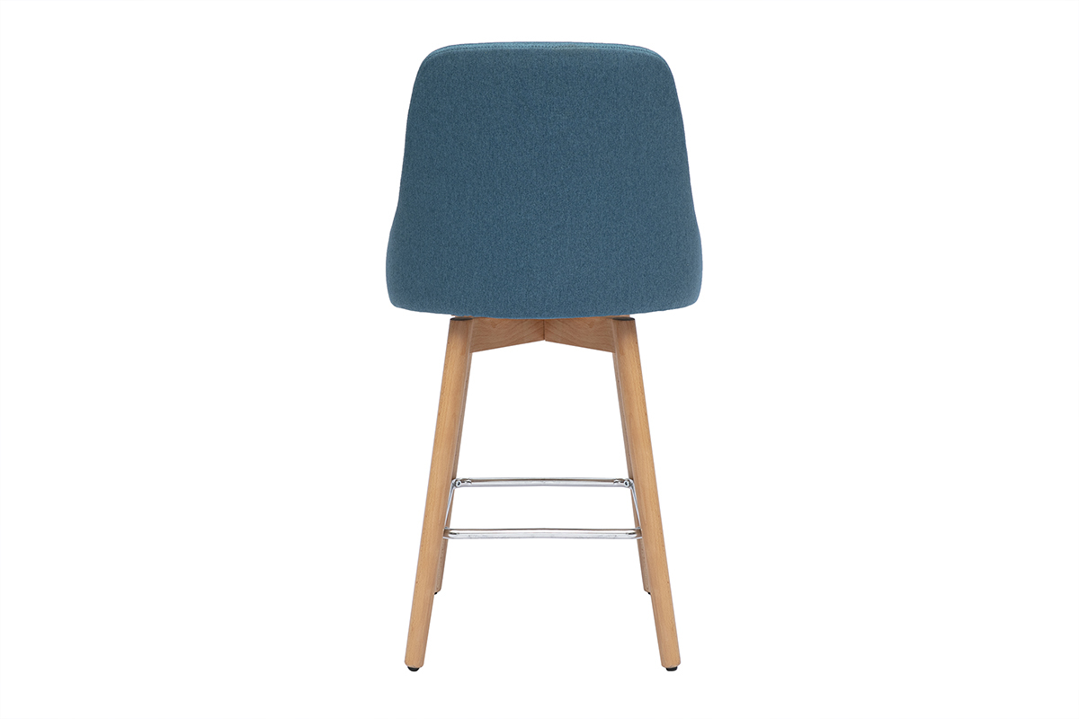 Taburetes de bar escandinavos giratorios 360 en tela azul pato y madera de haya maciza H65 cm (juego de 2) HASTA