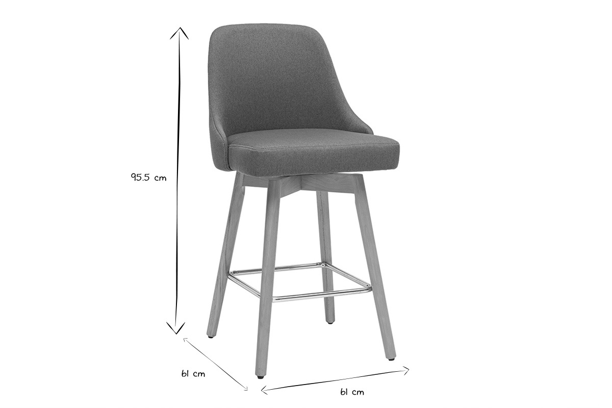Taburetes de bar escandinavos giratorios 360 en tela azul pato y madera de haya maciza H65 cm (juego de 2) HASTA