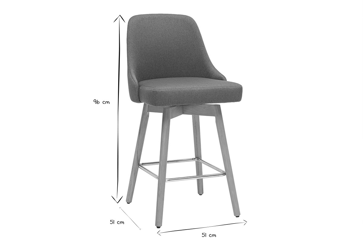 Taburetes de bar escandinavos giratorios 360 en tela azul pato y madera de haya maciza H65 cm (juego de 2) HASTA