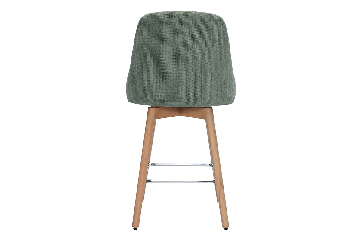 Taburetes de bar escandinavos giratorios 360 en tela efecto terciopelo texturizado verde caqui y madera de haya slida H65 cm (conjunto de 2) HASTA