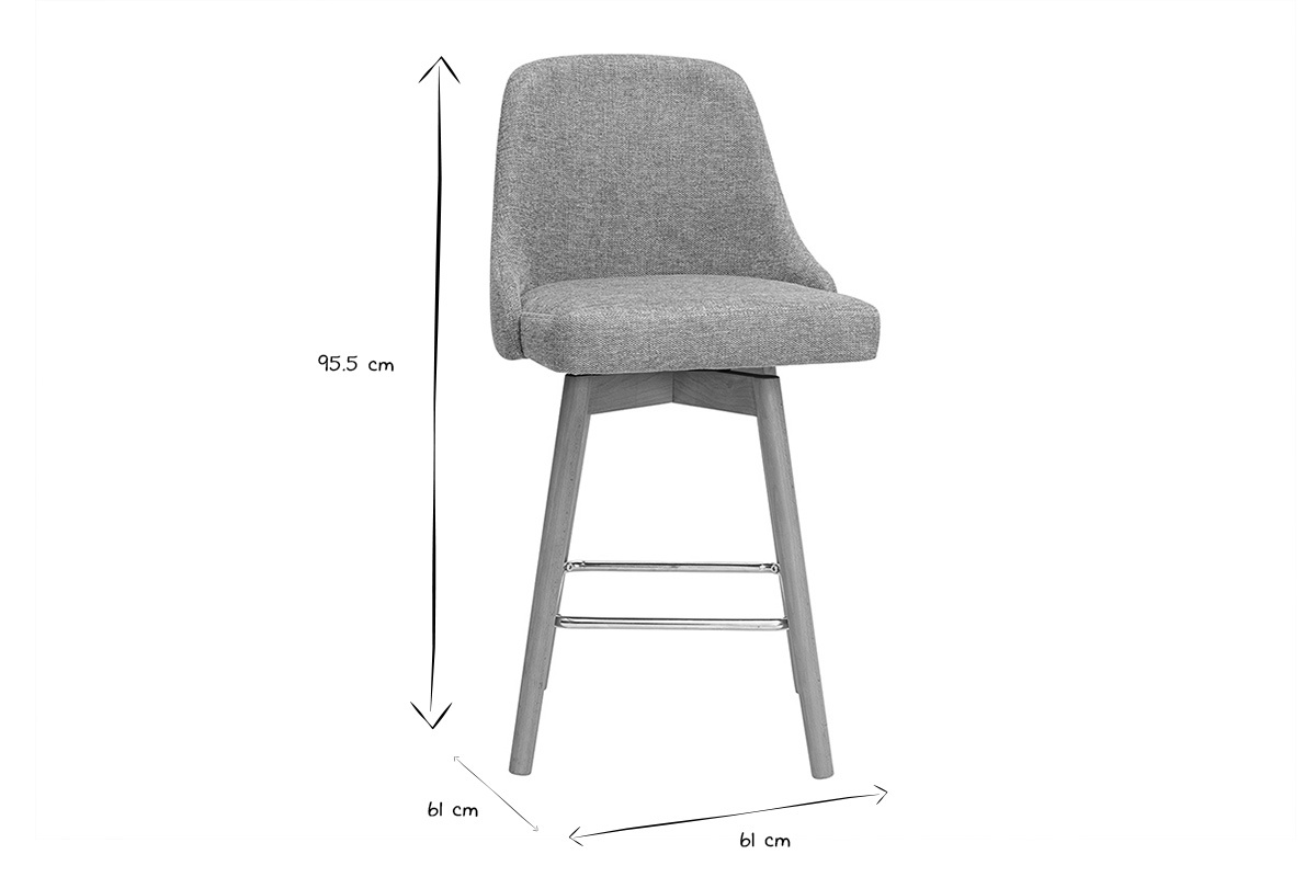 Taburetes de bar escandinavos giratorios 360 en tela efecto terciopelo texturizado verde celadn y madera haya maciza H65 cm (pack de 2) HASTA