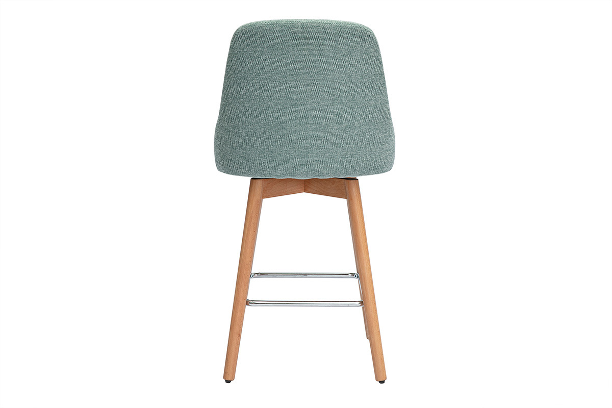 Taburetes de bar escandinavos giratorios 360 en tela efecto terciopelo texturizado verde celadn y madera haya maciza H65 cm (pack de 2) HASTA