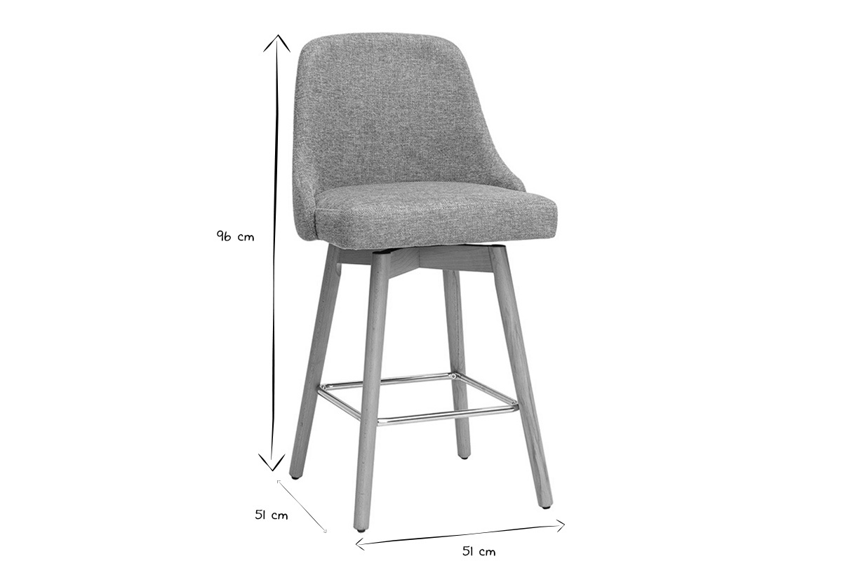 Taburetes de bar escandinavos giratorios 360 en tela efecto terciopelo texturizado verde celadn y madera haya maciza H65 cm (pack de 2) HASTA