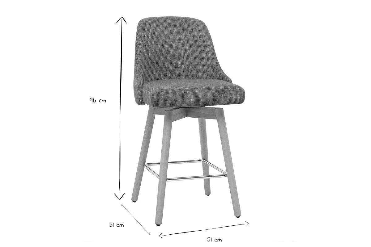 Dimensiones de los taburetes de bar HASTA: H96 cm, An51 cm, P51 cm en negro y blanco.