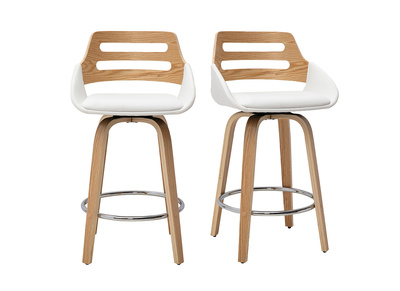 Taburetes de bar escandinavos giratorios blancos y madera clara H65,5 cm (lote de 2) PERNIK