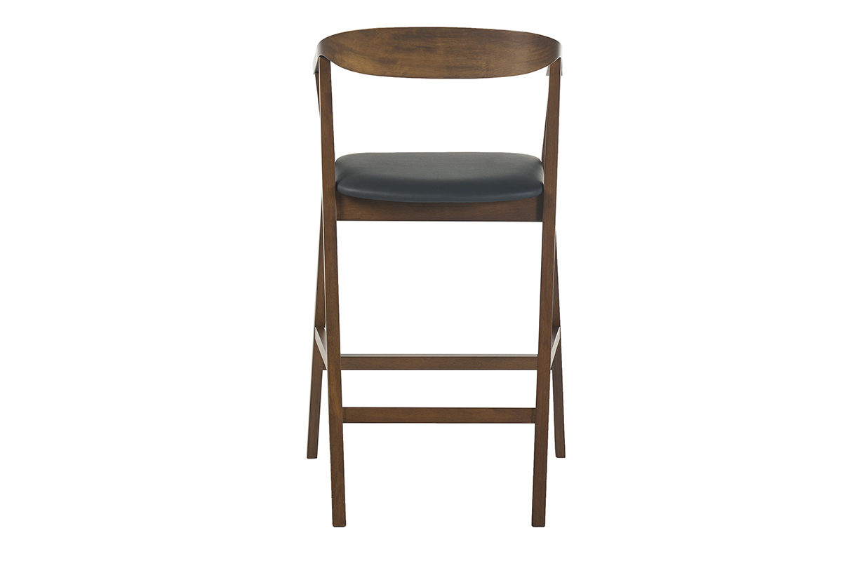 Taburete de bar escandinavo negro y madera oscura visto desde atr�s, H66.5 cm.