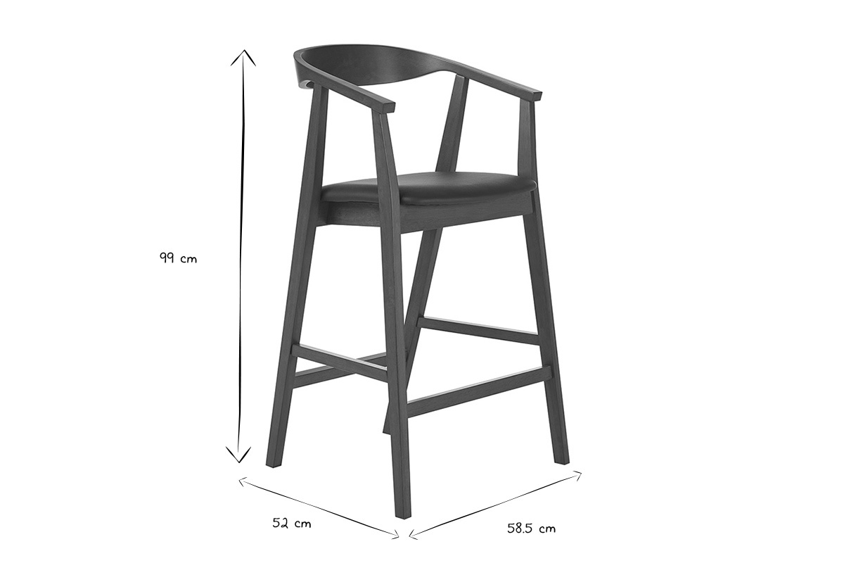 Dimensiones de los taburetes de bar BAHIA: H99 cm, P52 cm, L58,5 cm en negro y blanco.