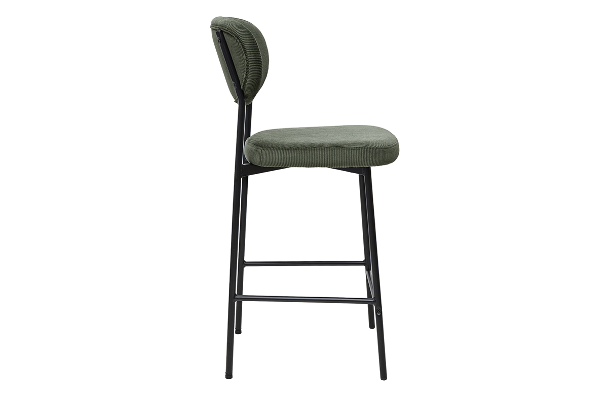 Taburetes de bar fijo en tela de terciopelo acanalado verde caqui H65 cm (juego de 2) BREKA