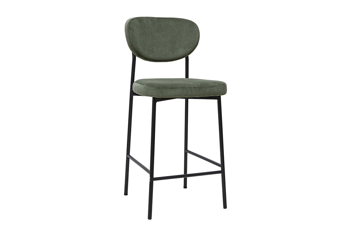 Taburetes de bar fijo en tela de terciopelo acanalado verde caqui H65 cm (juego de 2) BREKA