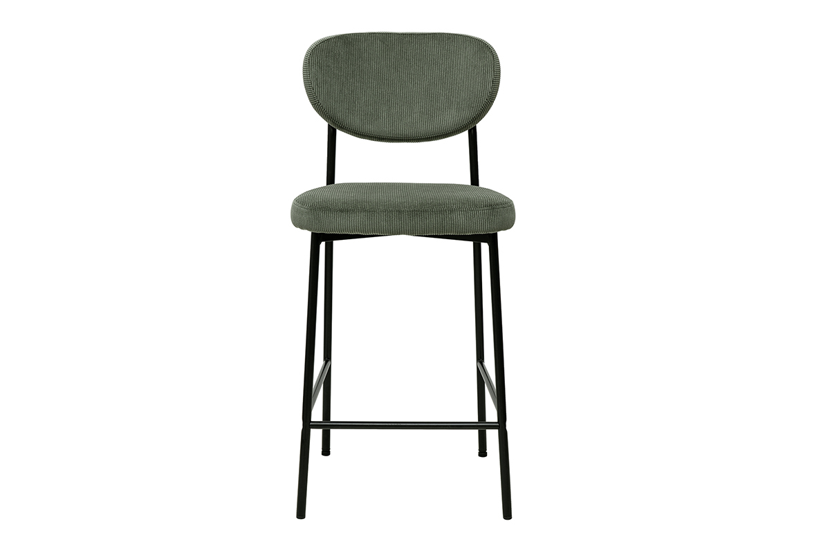 Taburetes de bar fijo en tela de terciopelo acanalado verde caqui H65 cm (juego de 2) BREKA