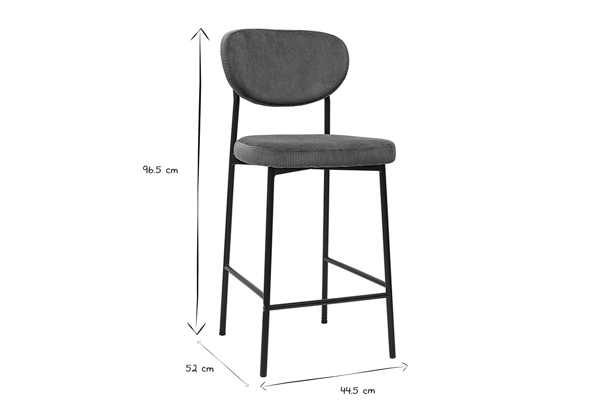 Taburetes de bar fijo en tela de terciopelo acanalado verde caqui H65 cm (juego de 2) BREKA