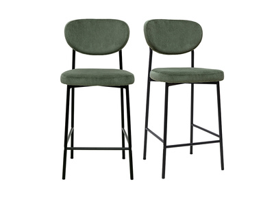 Taburetes de bar fijo en tela de terciopelo acanalado verde caqui H65 cm (juego de 2) BREKA
