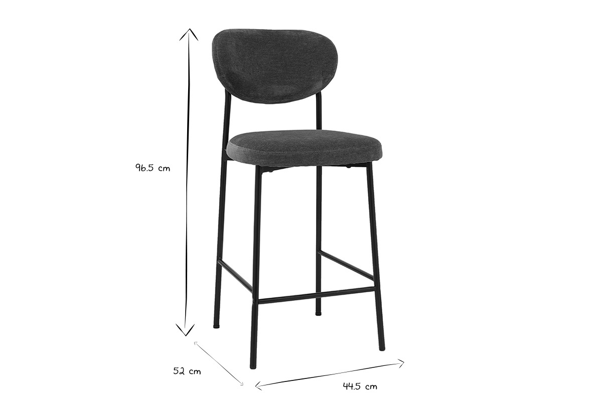 Dimensiones de los taburetes de bar BREKA H96,5 cm, An44,5 cm, Pr52 cm en negro y blanco.