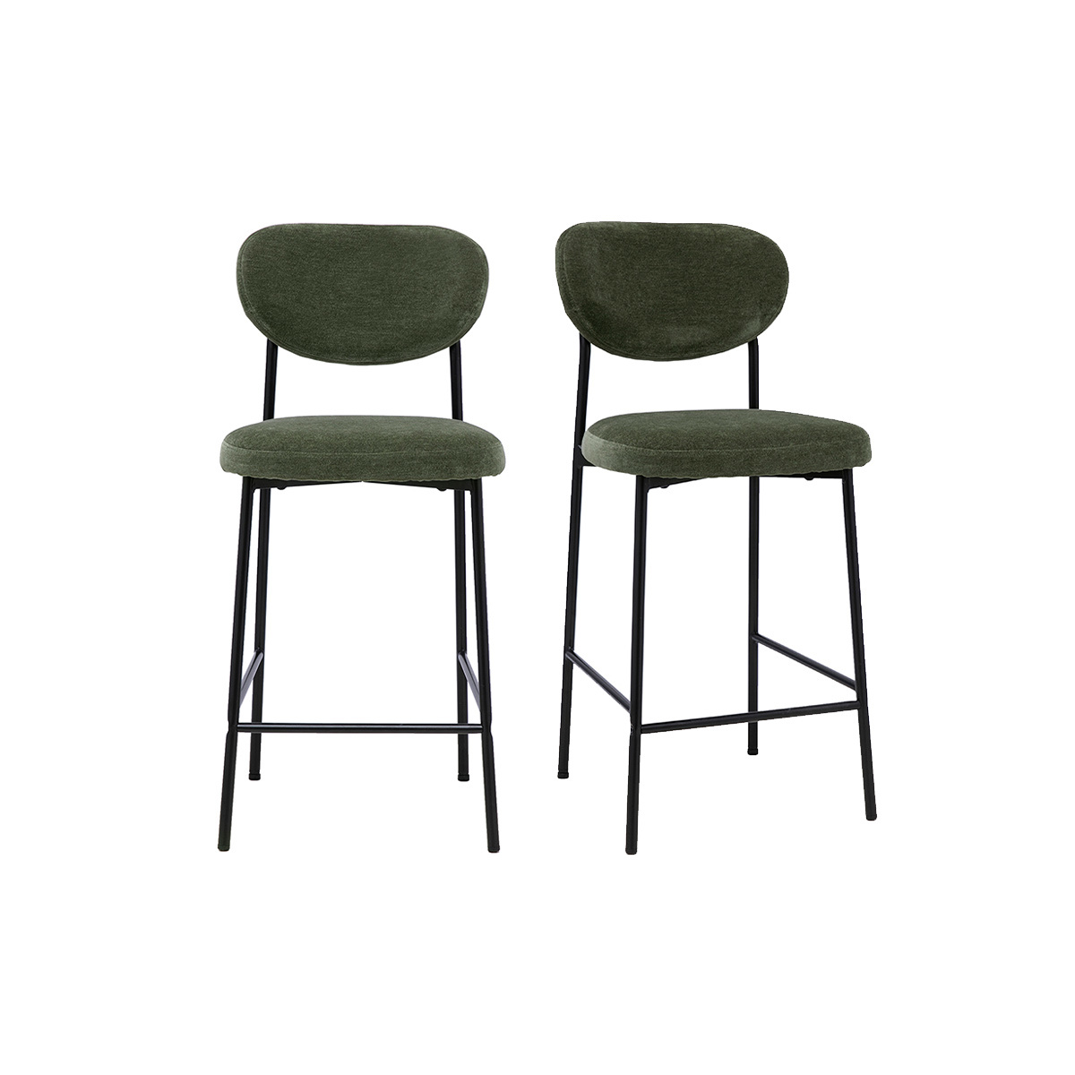 Taburetes de bar fijos de tejido efecto terciopelo verde caqui H65 cm (lote de 2) BREKA