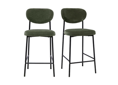Taburetes de bar fijos de tejido efecto terciopelo verde caqui H65 cm (lote de 2) BREKA