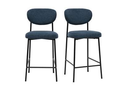 Taburetes de bar fijos de tela con efecto terciopelo texturizado azul oscuro H65 cm (lote de 2) BREKA
