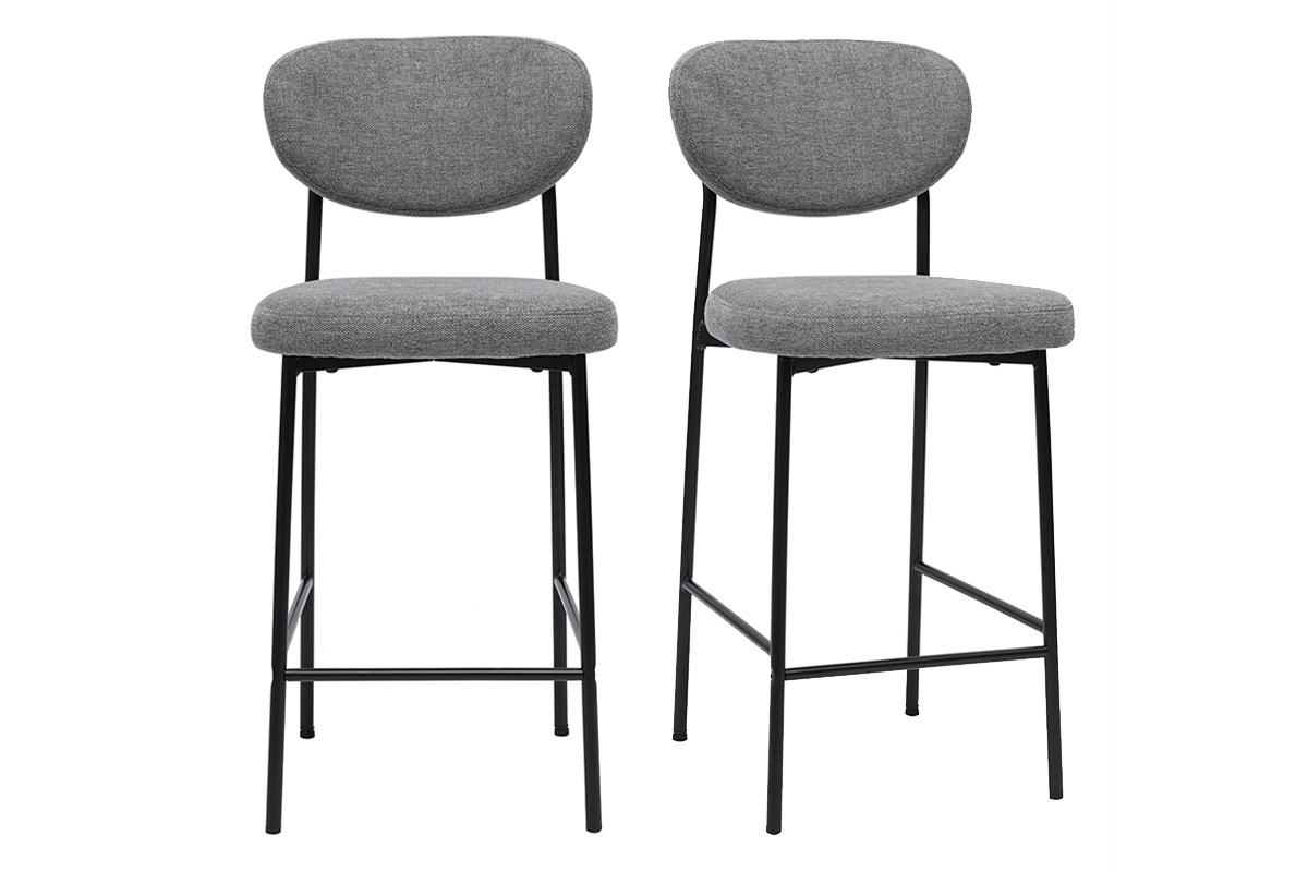 Taburetes de bar fijos de tela con efecto terciopelo texturizado de color gris claro H65 cm (juego de 2) BREKA