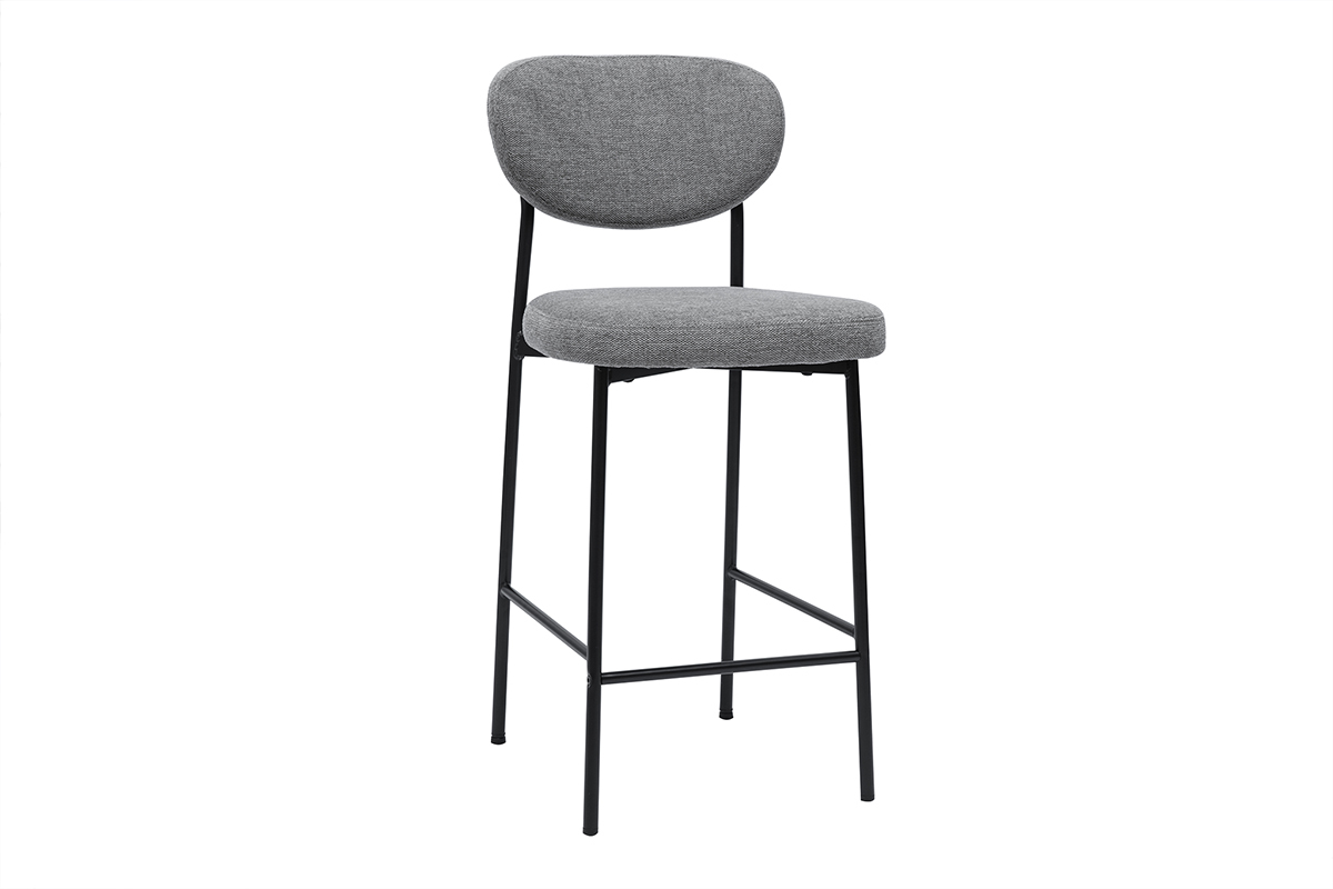 Taburetes de bar fijos de tela con efecto terciopelo texturizado de color gris claro H65 cm (juego de 2) BREKA