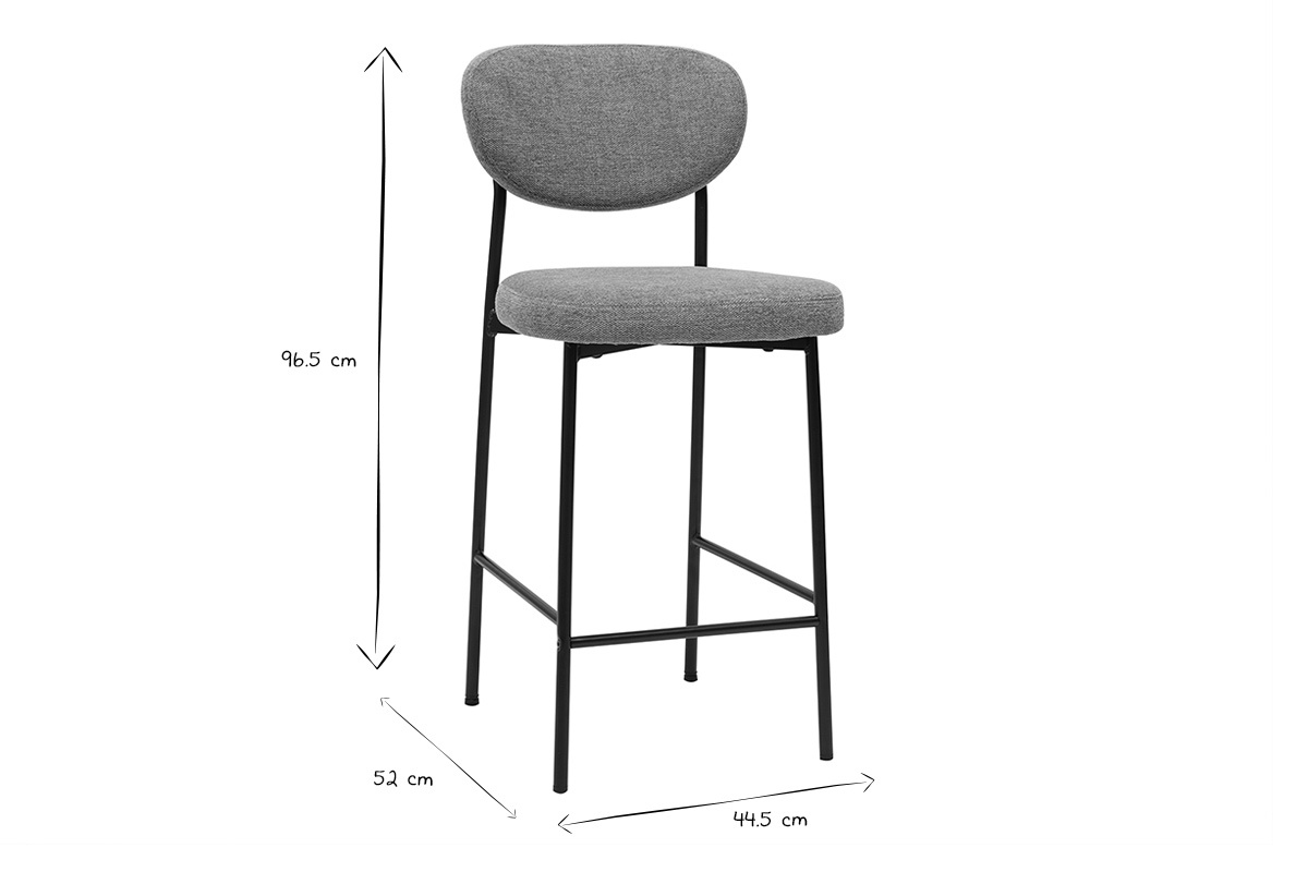 Taburetes de bar fijos de tela con efecto terciopelo texturizado de color gris claro H65 cm (juego de 2) BREKA